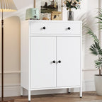 TaskStorz Metal Storage Cabinet with Drawer and Adjustable Shelf, White Steel Sideboard Buffet Cabinet, 35.4" H Coffee Bar Cabinet for Kitchen, Dining Room, Entryway
