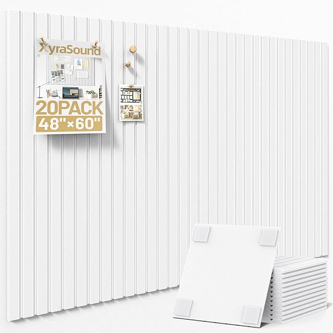 Large Cork Board for Wall 48" x 60" White Bulletin Board with Safe Removable Adhesive Squares for Pictures Photos, Alternative CorkBoard Felt Pin Boards Tiles for Office Classroom Wall Decor - 20 Pack