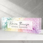 Custom Office Name Plate, Personalized Gifts for Women & Men, Appreciation Gifts for Employees, Boss, Teacher - Rainbow Texture Desk Accessory