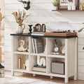 Joaxswe Farmhouse 6 Cube Bookshelf, Antique White & Black Wooden Storage Organizer Book Shelf, 47" Cubby Hallway Bookcase, Kids Toy Storage Cabinet, Modern Open Book Case for Living Room, Playroom