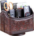 PUSU Leather 360°Rotatable Remote Control Holder,Nightstand TV Remote Caddy,Office Supplies Desktop Organizer,Spinning Storage Box for Pen,Mail,Phone,DVD, Blu-Ray, Media Player, Heater Controllers