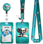 Elephant Badge Holder with Retractable Lanyard, Cute Lanyards for ID Badges Name Tags Vertical Card Holder, Breakaway Lanyard Badge Reel Retractable, Teacher Nurse Workers Women Office Gifts