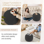 MeMoreCool Round Pouf Ottoman – 20x20x15 Inch Stuffed Footrest with Foam Filling, Dark Grey Small Circle Footstool for Living Room | Soft Teddy Fleece Cover | Washable Compact Floor Pouf