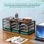 PAG-Mass Mail Sorter Adjustable Holder, Countertop Literature Organizer, Student Mailbox for Classroom, Desktop Bill Paper Organizer for Office Home School, 12 Compartments, Brown