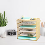 EASEPRES 5 Slot Mesh Desk Organizer Tray, File Paper Letter Folder Holder Desktop Paper Sorter Mail Organization Rack Storage Accessories, for Office Home School Classroom, Gold