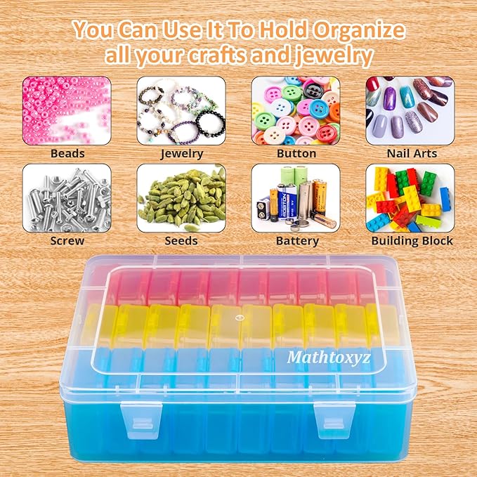 Mathtoxyz Bead Organizer Box(Red,Yellow,Blue), 93Pcs Small Bead Organizers and Storage Plastic Cases Mini Clear Containers Boxes with Hinged Lid and Rectangle for Bracelet Making DIY Jewelry Craft