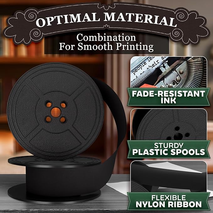 4 Pairs Typewriter Ribbon - Black Typewriter Ink Ribbon with 0.2 Inch/5mm Central Aperture, Durable Twin Spool Replacement - Reliable Print Quality, Compatible with Most Typewriters