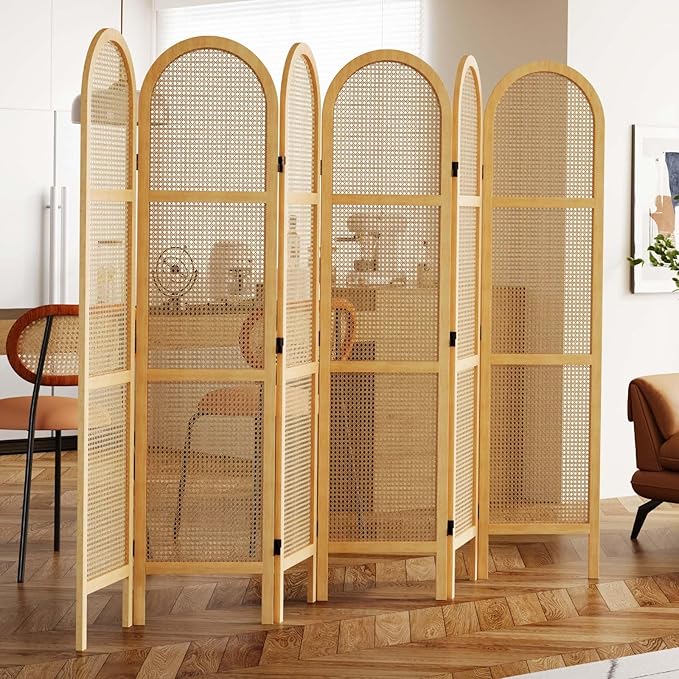 Svimi Room Dividers and Folding Privacy Screens, 5.6 Ft Double Hinged Rattan Partition Freestanding Wall Room Divider for Home - 6 Panels (Natural)