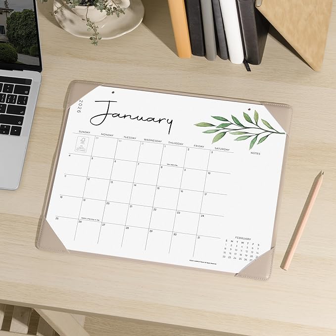 Cabbrix Desk Calendar 2026 with Desktop Mat, Aesthetic Desk Pad Calendar 15 x 12 Inch Covering January 2026 to June 2027, Desk Blotter Calendar for Home School and Office, Apricot