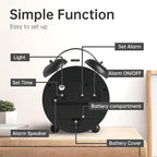 Twin Bell Loud Alarm Analog Alarm Clock, 4 inch Super Silent Non Ticking Small Clock with Night Light, Battery Operated, Simple Design, Old Fashioned, for Heavy Sleeper, Bedroom, Bedside, Desk, Black
