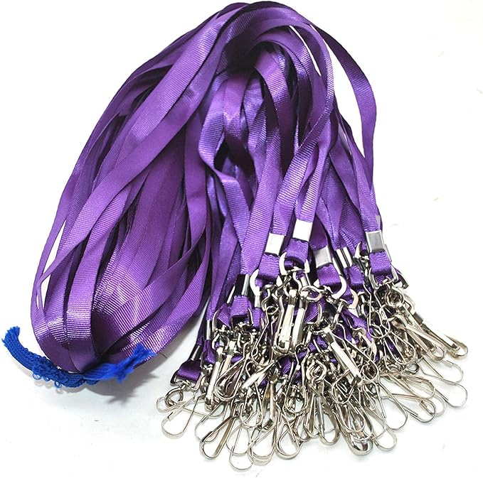 Beebel Purple Lanyards 100 Pcs Lanyard for Id Badges Flat Lanyard with Badge Clip with J-Hook (Purple)