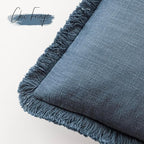 Foindtower Set of 2 Decorative Linen Fringe Throw Pillow Covers Cozy Farmhouse Cushion Cover with Tassels Accent Pillowcase for Couch Chair Sofa Bed Living Room Home Decor,16×16 Inch,Dark Blue