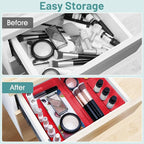 WOWBOX 25 PCS Plastic Drawer Organizer Set, 4 Sizes Desk Drawer Divider Organizers and Storage Bins for Makeup, Jewelry, Gadgets for Kitchen, Bedroom, Bathroom, Office, Clear Red