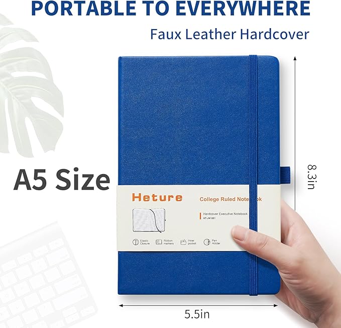 Heture Hardcover Notebooks, A5 Lined Journals Notebook for Writing 160 Pages, 8.2 x 5.5 inch, Classic Ruled Notebooks for College/Work/Travel(Blue 1 Pack)