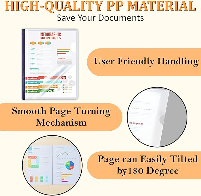 5 Pack Report Covers with Sliding Bar - Clear Plastic Presentation Folders for A4 & Letter Size Paper, 70 Sheet Capacity File Document Binder for School, Office, Resume & Business Use