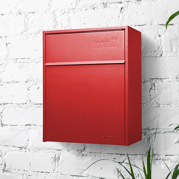 Wall Mount Mailbox - Large, Anti-Theft Locking Mailbox, Weatherproof Mailboxes for Outside The House, 18.5" H x 15" L x 7.5" D - Red
