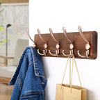 SKOLOO Rustic Pine Wood Wall Coat Rack with 5 Triple Hooks, 16" Hole to Hole, Farmhouse Wall Mounted Coat Rack for Hanging Backpack, Jacket, Hat