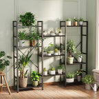 SUPERJARE Triple 4 Tier Bookshelf, Bookcase with 11 Open Display Shelves, Wide Book Shelf Book Case for Home & Office, Black