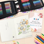 H & B Art Supplies, 72 Pack Drawing Supplies for Adults, Drawing Kit with Drawing Book, Coloring Book, Watercolor, Metallic Charcoal Macaron Oil-Based Coloured Pencils for Artists