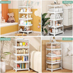 Kmiectse Clear Storage Bins with Lids - 4 Tier Plastic Bins with Wheels, Stackable Storage Bin, Closet Organizers Box for Bedroom, Living Room, 23 QT Folding Box with Magnetic door