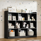 DIYART Black Bookshelf, Wood Bookcase with 3 Tier Open Shelves, 10-Cube Minimalist Storage Shelf for Living Room, Bedroom, 55.1" W x 42.5" H