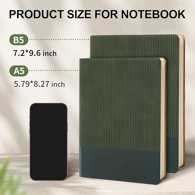 TSFPapier Lined Journal Notebook for Work College Ruled Note Book 5.79"x8.27" A5 PU Leather Daily Journaling 216 Pages for Women Men Writing Home School Supplies Business (Darkgreen/Darkpink)