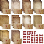 TaoBary 160 Pcs Stationery Paper Set 50 Double Sided Stationery Papers with 50 Matching Envelopes and 60 Round Dot Sticker, 10 Design(Vintage Antique,5.5 x 8.25 Inch)