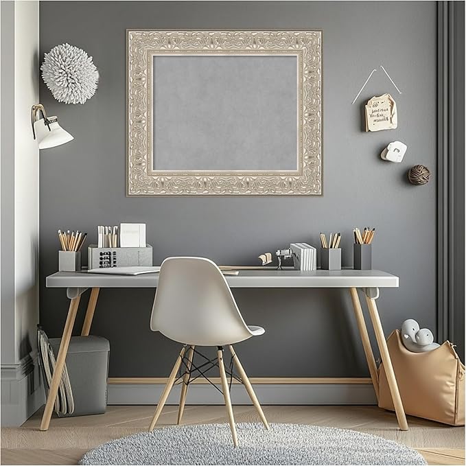 Amanti Art Silver Framed Magnetic Board 23x27 Small Vision Board for use with Magnets, 100% Metal Sheet to Display Items as Office Decor or for Home Organization in mudroom, Kitchen or Kids Room