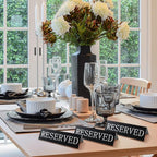 Peryiter 12 Pcs Table Top Reserved Sign Metal Reserved Table Tent Signs Double Sided Guest Reservation Seat Indicators for Wedding Restaurant Family Ceremony Events, 5.91 x 3.15 Inches(Black)