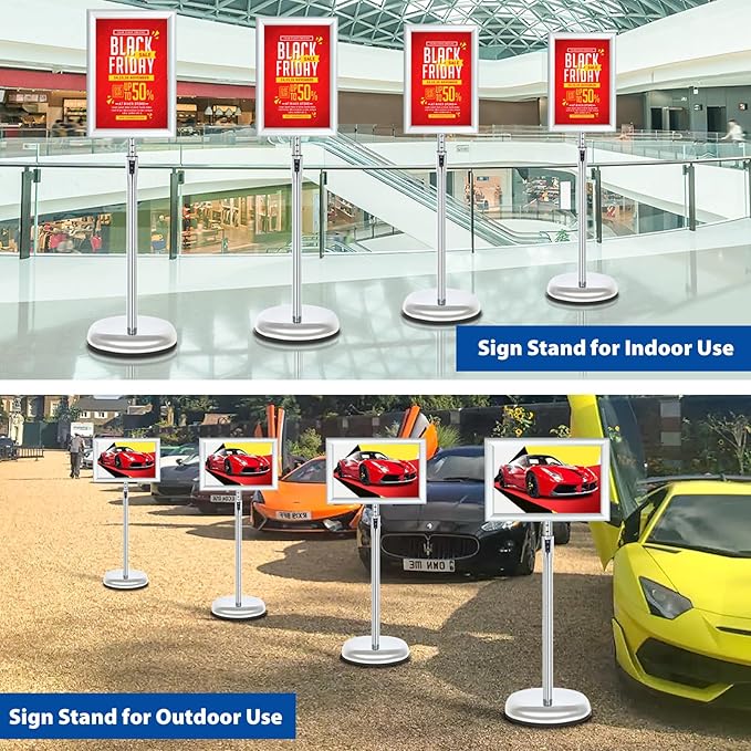 VAIIGO 6Packs Floor Standing Sign Holder Stands for Display 11x17Inch Pedestal Poster Sign Stand, Adjustable Sign Holder Stand for Vertical & Horizontal View Sign Display Stand, Silver