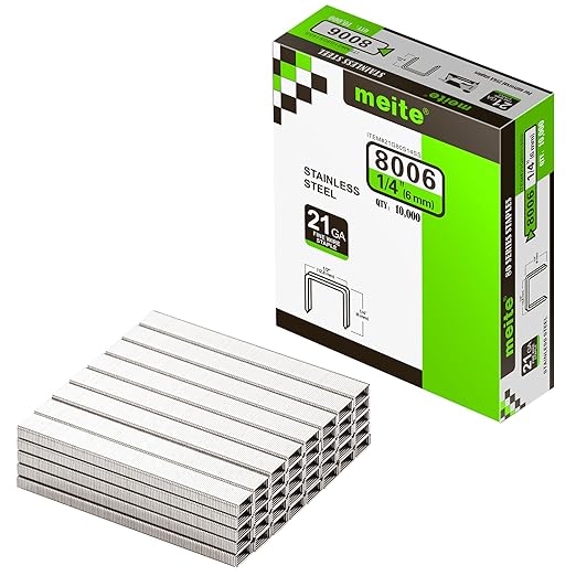 meite 21 Gauge 1/2-inch Crown Upholstery Staples, 304 Stainless Steel with 1/4-inch Leg Length, Heavy Duty Staples for Staple Gun MT8016 (10 Boxes)