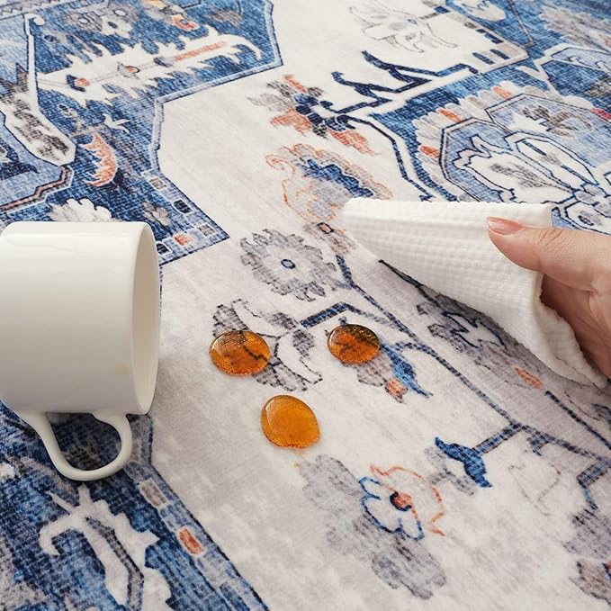 Rugcomf Vintage Medallion Rugs for Entryway 2'x3' - Door Mat Indoor Entrance, Machine Washable Area Rug, Non-Slip Low Pile Boho Carpet for Kitchen, Front Door, Bedroom, Kids Room - Blue