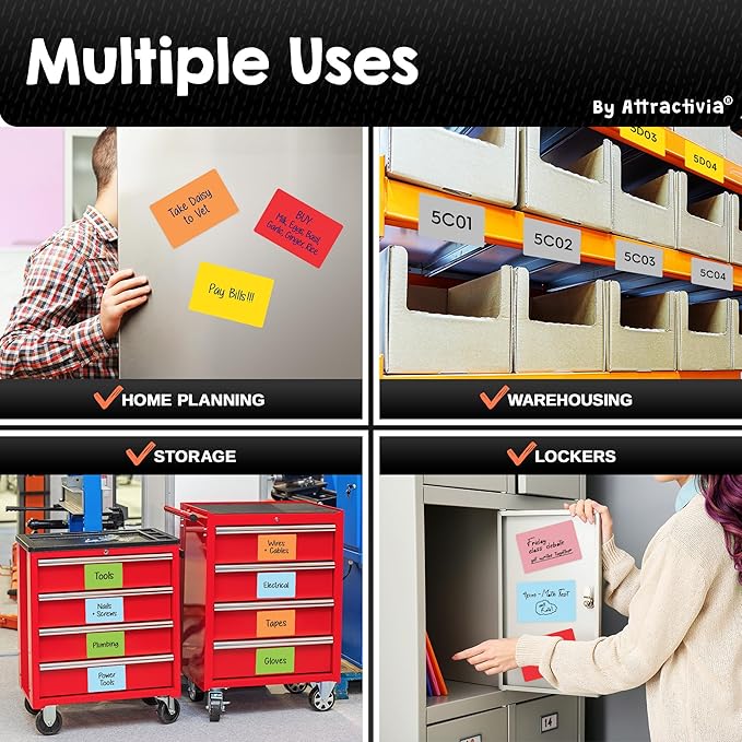 Attractivia Dry Erase Magnetic Labels 5.6 x 3.7 in, Solid Colors, Large Dry Erase Magnets, 36-Pack, Colored Erasable Write-On All-Purpose Labels, for Office, Education, Home, Whiteboard
