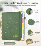 Spiral Notebook Journal with Removable Dividers Tabs, 300 Pages Hardcover Leather 5 Subject College Ruled Notebook, 6.1"x8.2" A5 Lined Journal for Women Men, Spiral Notebook for Work School,Green