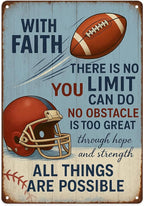 With Faith Football Metal Sign – Vintage Christian Sports Wall Art for Locker Room, Bedroom, or Gym – Motivational Gift for Athletes, Coaches, and Football Fans (FOOTBALL)