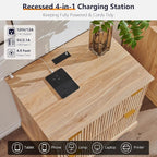 JXQTLINGMU 2 Drawer File Cabinet with Charging Station, 30" Fluted Lateral File Cabinet w/Files Hanging Rod for Letter/Legal/A4, Large Tabletop for Printer, Office Wood Printer Cabinets, Oak