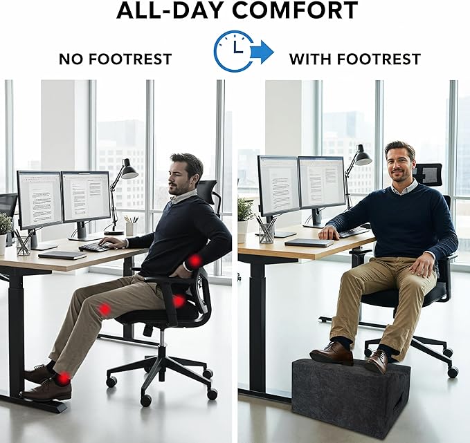 XYRONICA Foot Rest for Under Desk at Work, Comfortable Office Footrest, Ergonomic Foot Stool for Long Sitting with Curved Design Relieves Leg Pressure (Dark Gray)