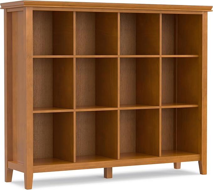 SIMPLIHOME Artisan Bookcase - 57 inch Tall 12-Cube Solid Wood Cube Organizer in Honey Brown, Transitional Storage Bookcase for Living Room, Study Room or Office with Fixed Shelves and Tapered Legs