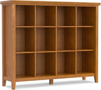 SIMPLIHOME Artisan Bookcase - 57 inch Tall 12-Cube Solid Wood Cube Organizer in Honey Brown, Transitional Storage Bookcase for Living Room, Study Room or Office with Fixed Shelves and Tapered Legs
