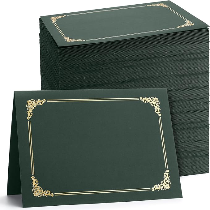 Fainne 120 Packs Certificate Holders Bulk, Diploma Covers Gold Foil Border, Document Covers for Letter Size 8.5x11 Award Certificates, Cardstock, Document Papers, Paper Card Stock(Green)