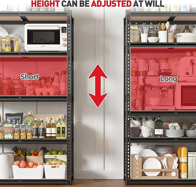 REIBII 2200LBS Storage Shelves 5 Tier Garage Shelving Heavy Duty, Adjustable Metal Shelving Unit, Garage Shelves for Basement, Warehouse, Pantry, Closet, Kitchen 72" H x 35.55" W x 16" D, 2 Pack | Heavy Duty, Adjustable, 2020LBS Capacity, Garage, Pantr...