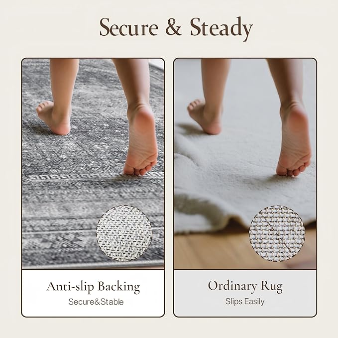 GENIMO Runner Rug 2x10 Non Slip Machine Washable Hallway Runner Rug, Low Pile Lightweight Rugs for Entryway, Hallway, Kitchen and Corridor, Vintage Grey