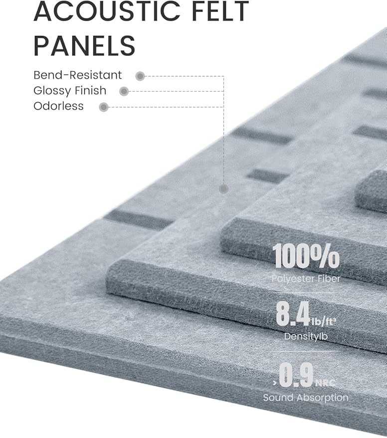 Fluxynara Felt Bulletin Board Tiles -28"x18" with 40 Adhesive Tabs, Cork Board Alternative for Office Decor, Push Pin Board Wall Organizer 6-Pack (Blue Gray)