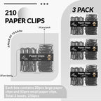 NEEWAY Colorful Paper Clips Assorted Sizes, Small and Large Paperclips, 210 Count, 3 Pack of 70 (Black)
