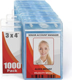 Mifflin-USA Large (L) Vertical ID Badge Holders (Clear, 3x4 inch, 1000 Pack), Plastic Nametag Covers with Zipper, Name Tag Holder