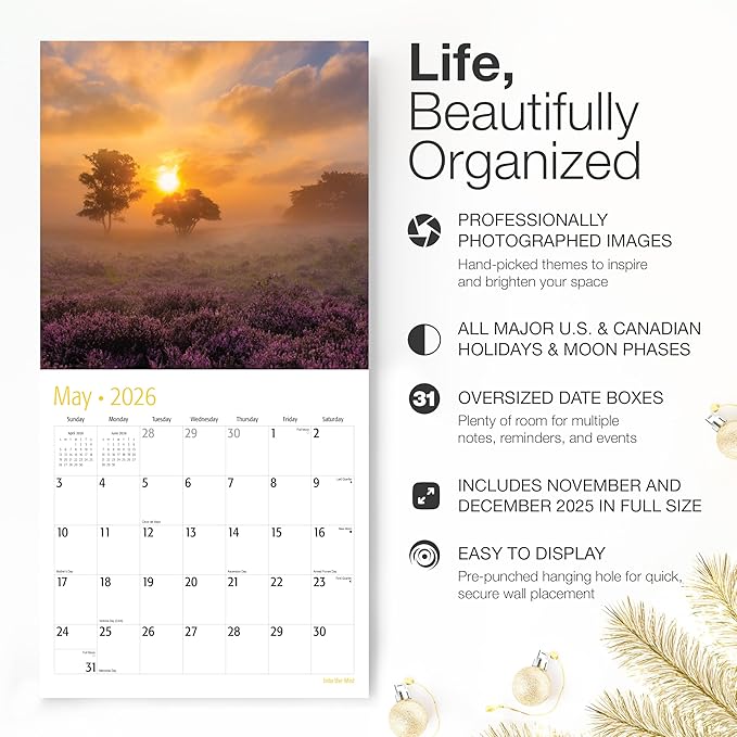 RED EMBER Into the Mist 2026 Wall Calendar 12 Month | 12" x 24" Open | Thick & Sturdy Paper | Holiday Gift | Nature Calendar 2026