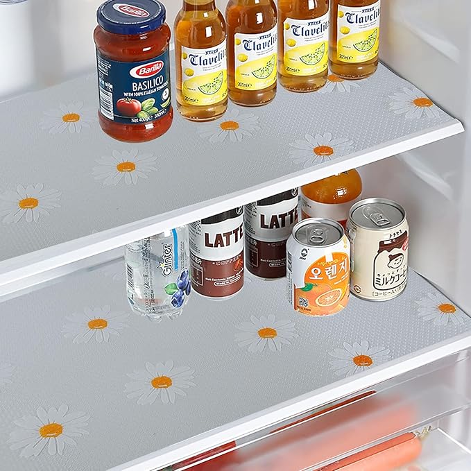 Daisy Shelf Liner for Kitchen Cabinets – Non-Adhesive, Non-Slip Drawer & Refrigerator Liner – Waterproof, Washable Cabinet Mat Floral Pattern, Easy to Cut & Install – Fits Pantry, Bathroom, Office