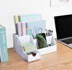 My Space Organizers Marble Desk Organizer For Office Supplies And Accessories - 9 Sections - Pencil Pen Holder Storage - Desktop Organization Decor Essentials (White Grey Marble)