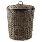 Casafield Water Hyacinth Trash Can with Lid and Liner - Espresso, Woven Waste Basket for Bathroom, Bedroom, Laundry Room, Home Office