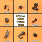 418 Pcs Push Pins Set,8 Types Black Thumb Tacks for Cork Board Bulletin Boards Home Office Accessories